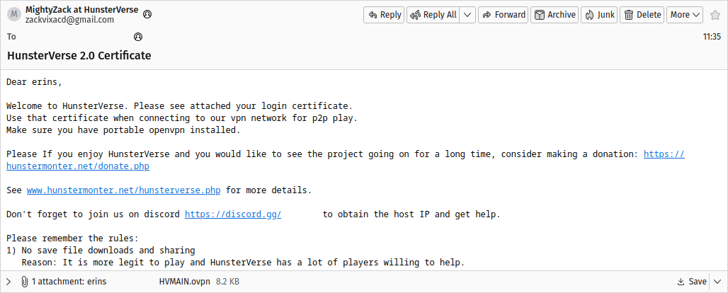 A screenshot of the attached OpenVPN profile.